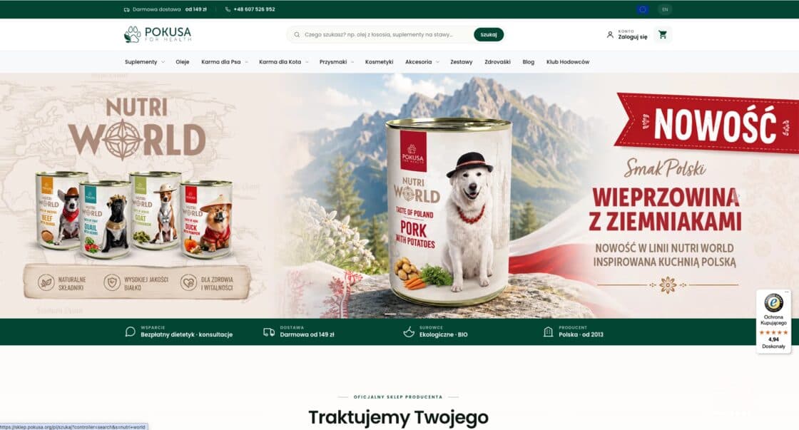 Realizacja sklepu internetowego — POKUSA for Health